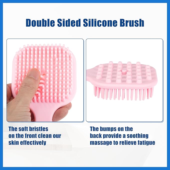 Soft Silicone Bath Brush, Non-Slip Back Scrubber Shower with Long Handle for Men and Women, Pink Routine