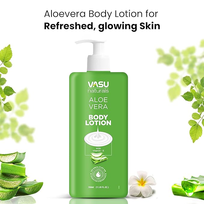 Vasu Naturals Aloe Vera Body Lotion with Vitamin E for dry skin, Lightweight face moisturizer, hand cream for extremely dry skin, lotion for women, lotion for men -11.83 fl oz each (Pack of 2)