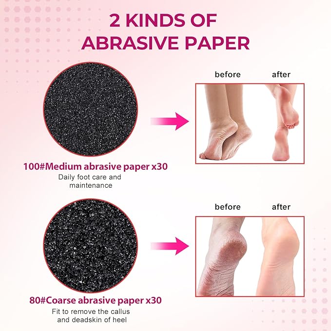 krofaue 60 PCS Replaceable Sandpaper Discs - 80 & 100 Grit Pad Refills for Electric Foot File Callus Remover - Dead Skin and Calluses Removal