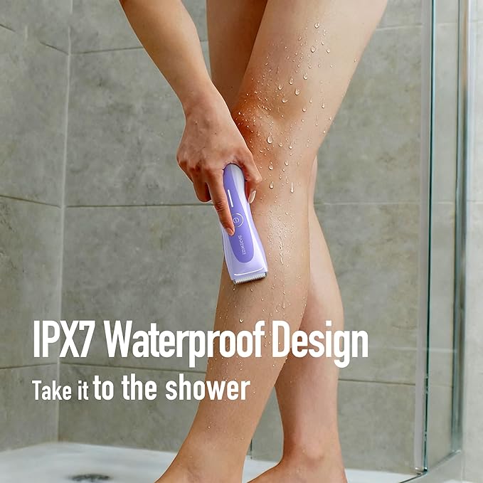 BAREWlZE Bikini Trimmer for Women, Pubic Hair Trimmer | LED Light, IPX7 Waterproof, USB-C Rechargeable, Replaceable Ceramic Blade | Electric Razors for Women, Electric Body Hair Shaver (Violet Haze)