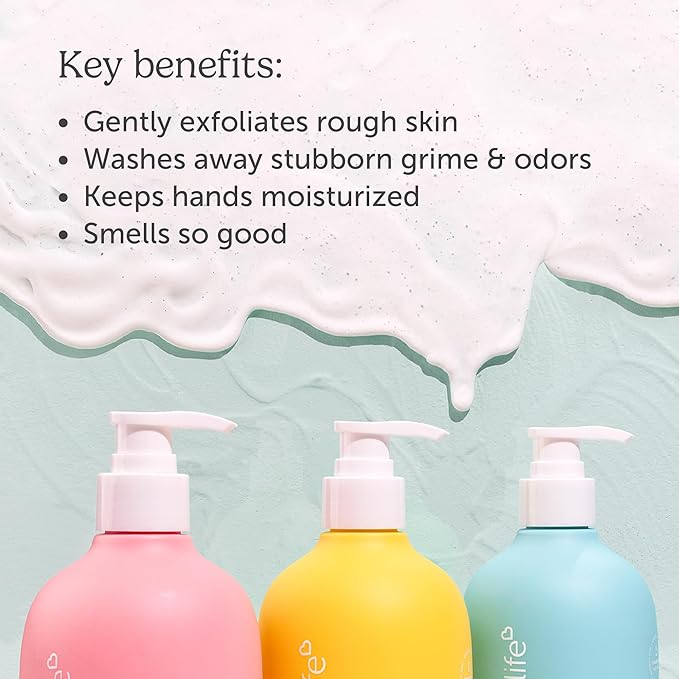 Nectar Life Exfoliating & Moisturizing Hand Wash, Volcanic Pumice for Hand Scrub, Shea Butter Softens Hands, Clean Vegan Ingredients, Lemon Scent