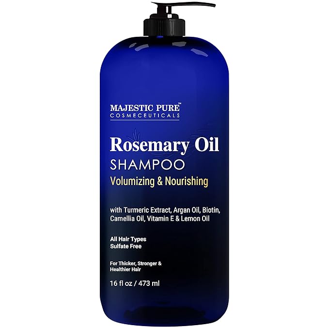 Majestic Pure Rosemary Oil Shampoo for Hair Growth - Volumizing & Nourishing Shampoo - with Vitamin E & Argan Oil - Sulfate Free, for Men & Women - 16 fl oz