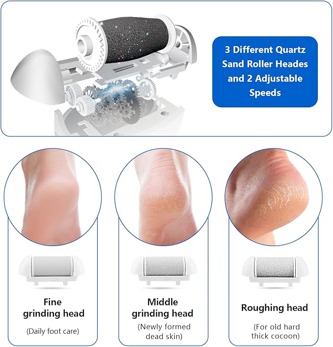 Electric Foot Callus Remover Kit, Elmchee Rechargeable Callous removers 3 Grinding Heads Waterproof Foot Scrubber File, Professional Pedicure Tools kit Feet Care for Dead, Cracked Dry Skin