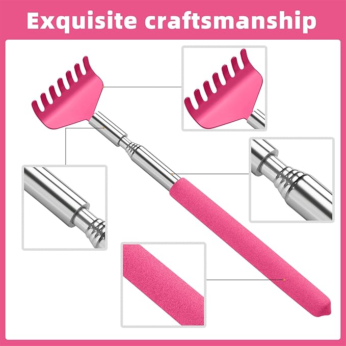2 Pack Portable Extendable Back Scratcher, Stainless Steel Telescoping Back Scratcher with Beautiful Present Packaging(Pink red)