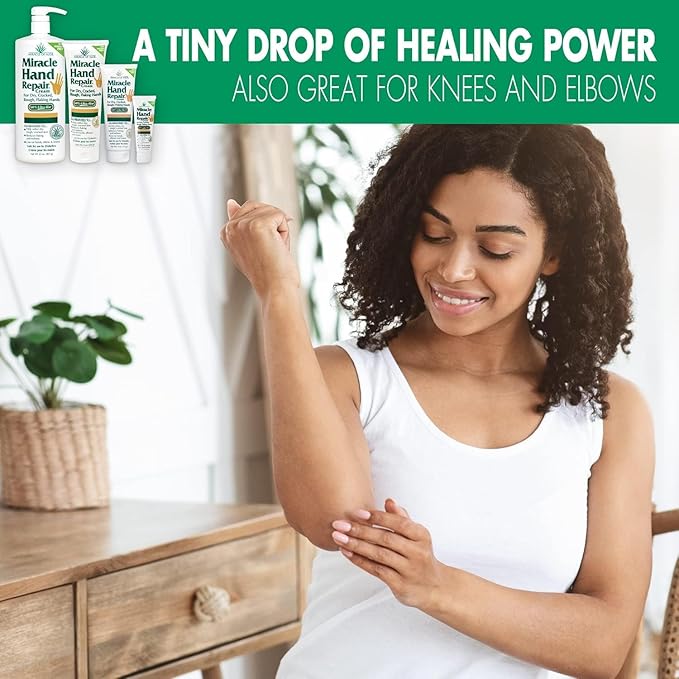 Miracle Hand Repair Cream for Dry Cracked Hands (8 oz & 1 oz) Best Healing Hand Cream with 60% Aloe Vera - Non-Greasy Moisturizer for Working Hands - Fast Absorbing Lotion for Extremely Dry Skin