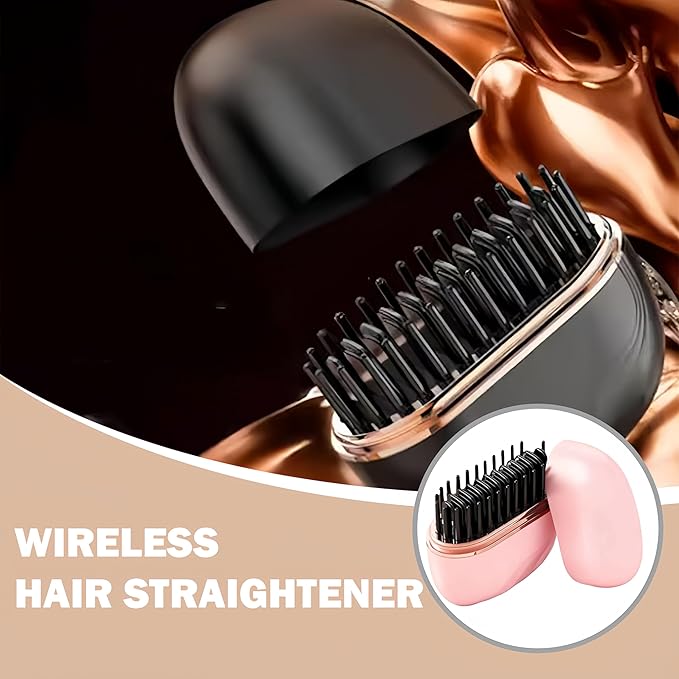 Mini Hair Straightener, New 2-in-1 Cordless Hair Straightener Comb 3-Speed Temperature Control Rechargeable Fast Heating Hot Comb Anti-Scald Shell, Lightweight & Portable Travel for Women (Pink 2Pcs)