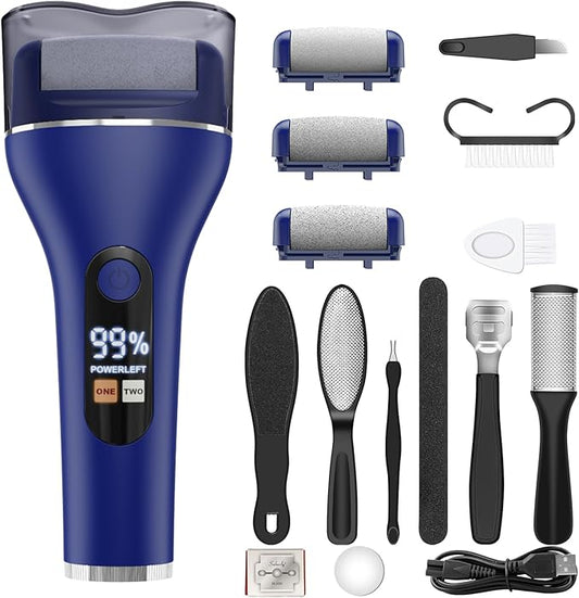 Electric Callus Remover for Feet Rechargeable Portable Electronic Foot File Pedicure Tools 16 in 1 Foot Callus Remover Kit Foot Scrubber to Remove Dead Skin (Blue)