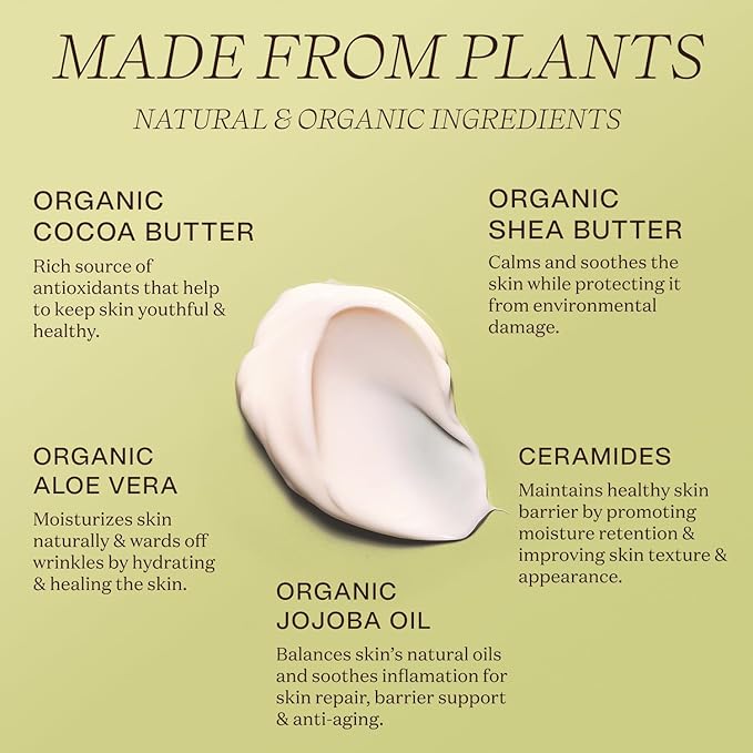 Ingreendients Hand & Body Lotion With Organic Cocoa Butter & Shea Butter - With Ceramides, Moisturizes and Rejuvenates Skin, Natural, Non Toxic, Vegan