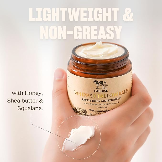 Whipped Beef Tallow for Skin–100% Grass-Fed Handmade Cream Moisturizer for Face & Body, Natural with Honey, Shea Butter, Jojoba Oil, Non-Greasy, Nourishing for Men, Women, Kids, 4 Oz (Sweet Orange)