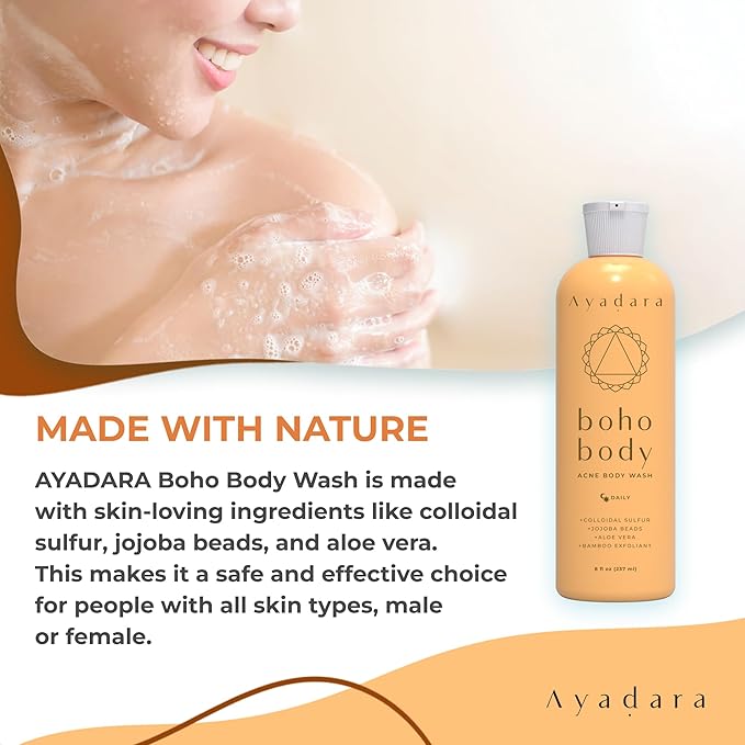 Boho Body Acne Body Wash, 8oz, Back Acne, Body Wash With Hydrating Aloe Vera that Hydrates Skin, Wash for Sensitive Skin Men and Women, 50+ Uses