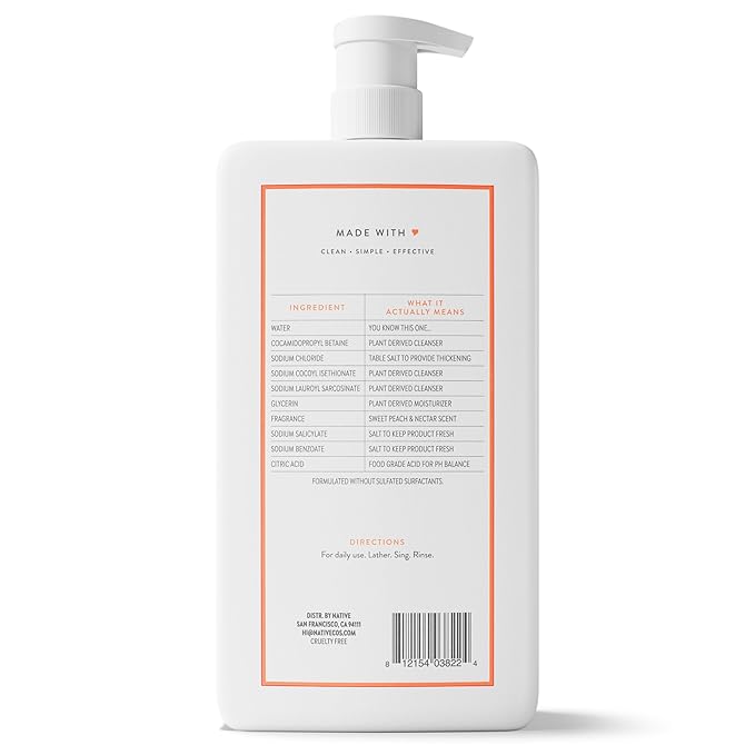 Native Sulfate Free Body Wash Contains Naturally Derived Ingredients | for Women & Men| Sweet Peach & Nectar, 36 oz