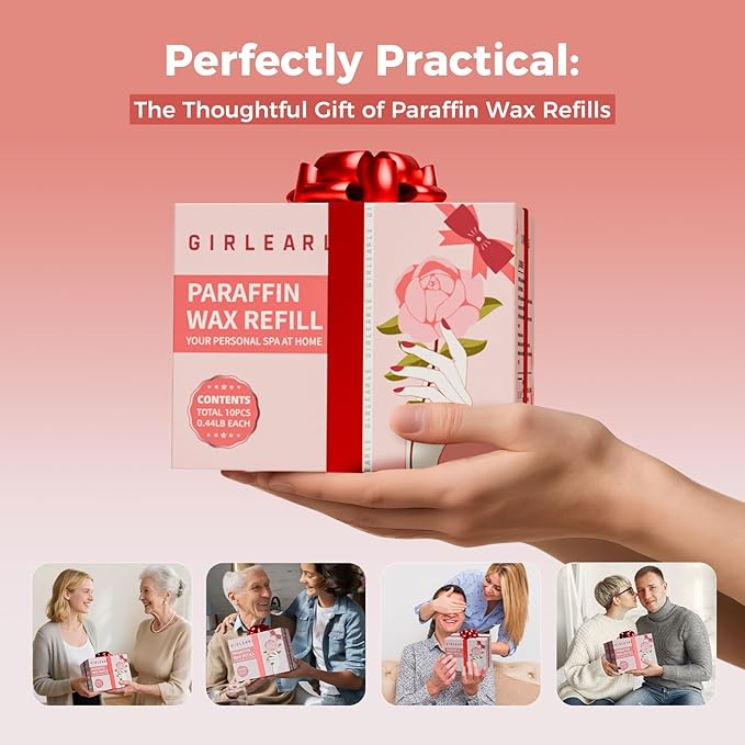 Paraffin Wax Refills 10 Packs for Paraffin Wax Bath Machine - for Dry Cracked Skin on Hands, Feet, Elbows - Moisturizing Hydration to Relieve Stiff Muscles & Joints (Rose)