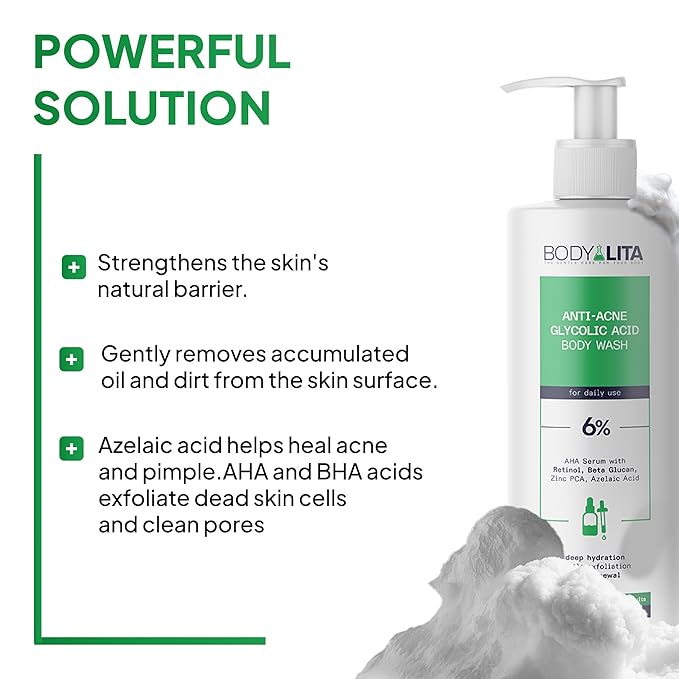 Anti Acne Glycolic Acid Body Wash for Acne Prone Skin, Helps Improve Skin Texture with Salicylic and Azelaic Acid, 5.07 Fl Oz (3)