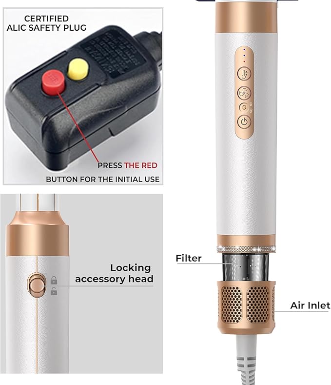 Blow Dryer Brush 7 in ONE，Autowrap Curling Wand, 110,000 RPM High-Speed Negative Ionic Hair Dryer with Diffuser Concentrator, Round Brush Blow Dryer Air Styler, Volumizing Hair Styling Tools