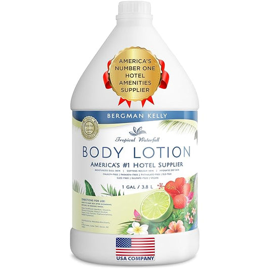 BERGMAN KELLY Refill Gallon Size Lotion (128 fl oz, Tropical Waterfall Scent), Delight Your Guests with an Invigorating and Refreshing Body Lotion, Quality Guest Hotel Toiletries in Bulk