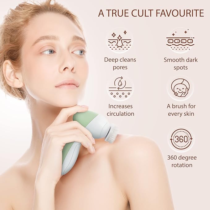 Facial Cleansing Brush Face Scrubber Exfoliating Cleaning Skin Care Cleanser Wash Women Girls Electric Beauty Powered Exfoliator Skincare Spin Tools Scrub Washer Self Care by VISOFO (Jade)