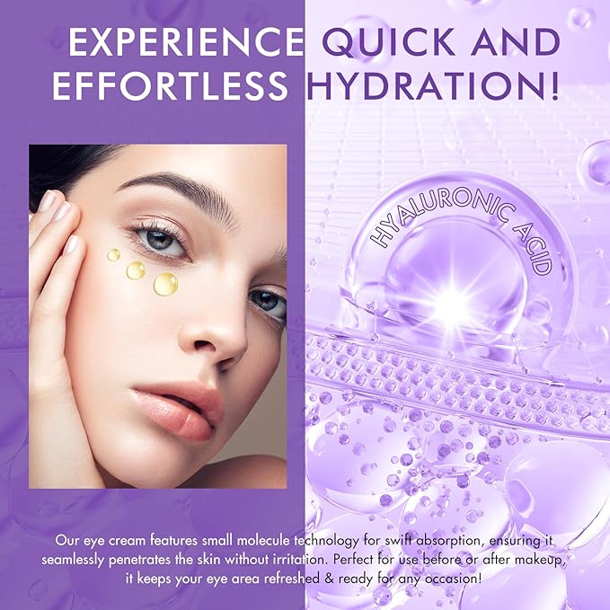 Eye Serum with 8% Caffeine, Hyaluronic Acid, Niacinamide & Peptides for Dark Circles, Puffy Eye Bags, Wrinkles Fine Lines, Anti Aging, Under Eye Treatment Cream with 360° Massage Roller-Ball