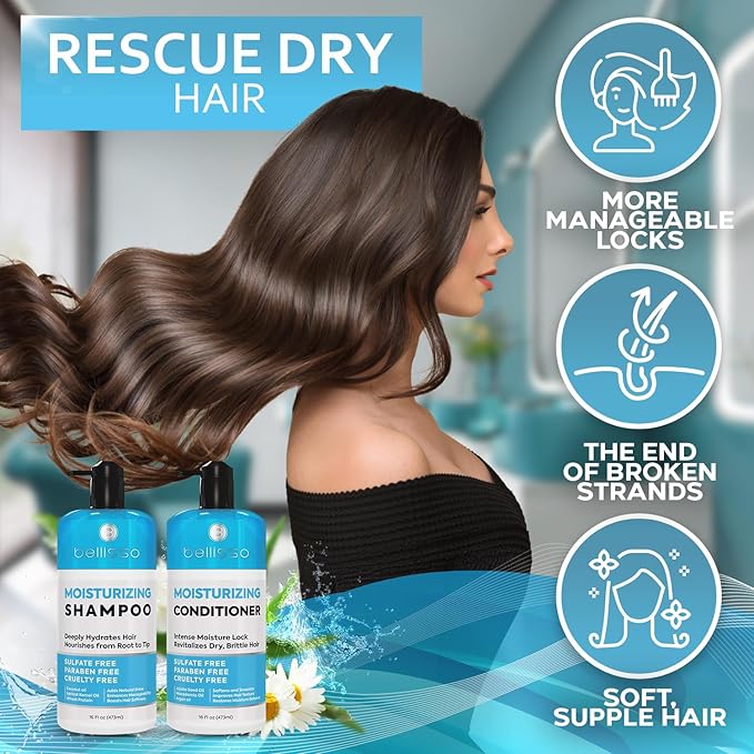 Moisturizing Shampoo and Conditioner Set - Sulfate Free Care for Women and Men - Hydrating, Deep Moisture Duo with Shea Butter - Salon Grade, Color Safe - Ideal for Curly Hair and Dry Split Ends