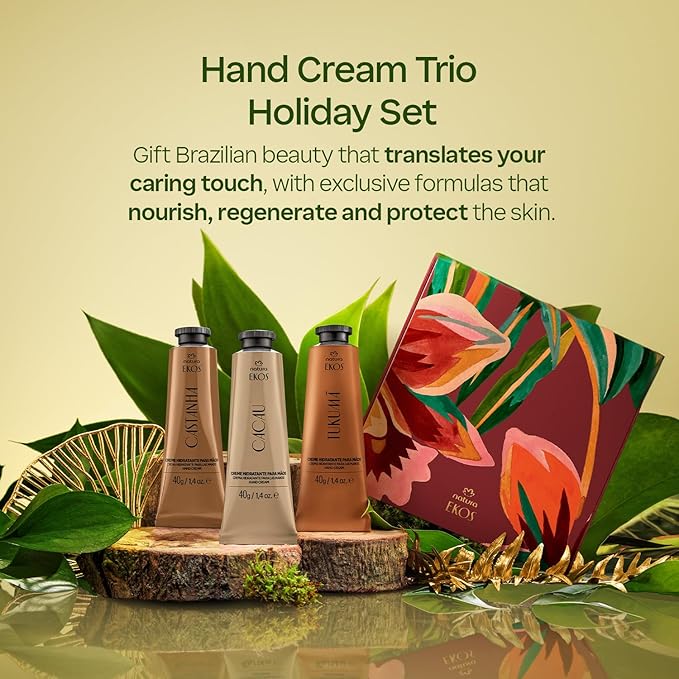 Natura - Brazilian Beauty Hand Cream Trio Holiday Gift Set – Travel Size, Brazil Nut, Tukumã & Cacau | 100% Vegan, Deep Nourishing Hand Creams Gift Box 1.4 oz (40g)