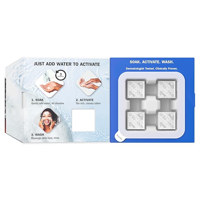 Olay Face Wash, Hyaluronic Acid Cleansing Melts, Fragrance-Free, Daily Use Gentle Cleanser, For All Skin Types, Travel Size, Water-Activated to Clean, Tone, and Refresh, 64ct (2 Pack x 32ct)