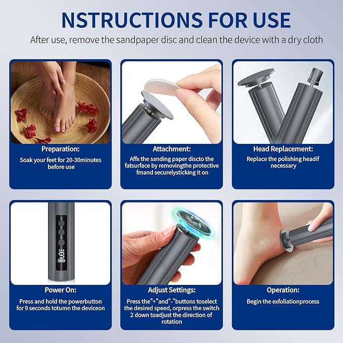 Electric Feet Callus Remover, Foot Callus Remover, 9-Speed Adjustable Foot Grinding Tool, 2600mAh Battery, Includes 100 Sandpaper Sheets and Grinding Heads,Pedicure Tools for Dead Skin