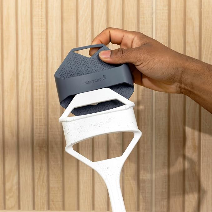 Sud Scrub® Extender Handle, Back Scrubber Attachment for Silicone Body Scrubber, Shower Scrubber for Body, Long Handled Scrub Brush for Shower, Back Brush for Shower (Speckled White)
