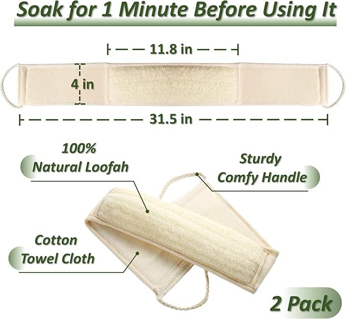 Natural Loofah Exfoliating Body Scrubber for Men and Women, Loofah Sponge Pads & Body Sponges Scrubber, Luffa Sponge to Clean & Relax Your Body Deeply (2 Pack)