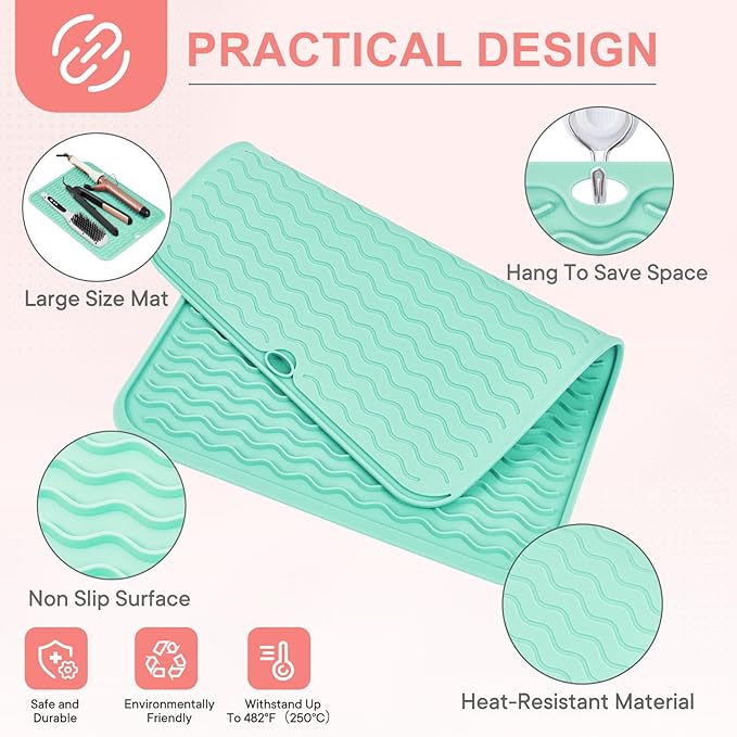 Oversize Silicone Heat Resistant Mat, Portable Travel Mat Cover for Curling Irons, Flat Irons, Hair Straightener and Hot Hair Styling Tools(14.2" x 11")