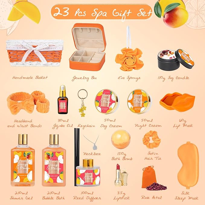 Christmas Gifts for Women Gift - 23-Piece Bath and Body Gift Basket Set for Women, Spa Gift Baskets, Bath Gift Set | Mothers Day Gifts for Mom, Valentine's, Birthday Gift, Holiday Gift Idea for Her