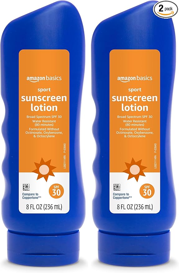 Amazon Brand - Solimo Sunscreen Lotion, SPF 30, Broad Spectrum | Reef Friendly | Octinoxate Free | Oxybenzone Free | 8 fl oz Pack of 2