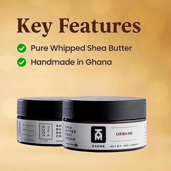 Kaeme Urbane African Whipped Shea Butter Handmade From Raw Organic Body Butter,Plant based Cleanser,Deep Hydration for Dry Skin,Hair Repair, Free of Parabens,Sulfate,Phthalate and Dye (3.4oz/100g jar)