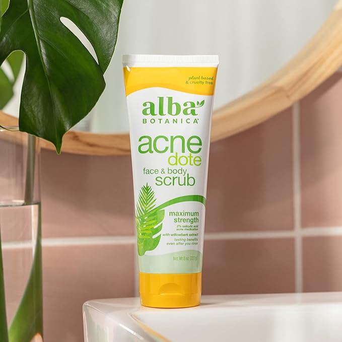 Alba Botanica Acnedote Maximum Strength Face & Body Scrub for Acne Treatment, Blackhead Scrub, 8 Oz