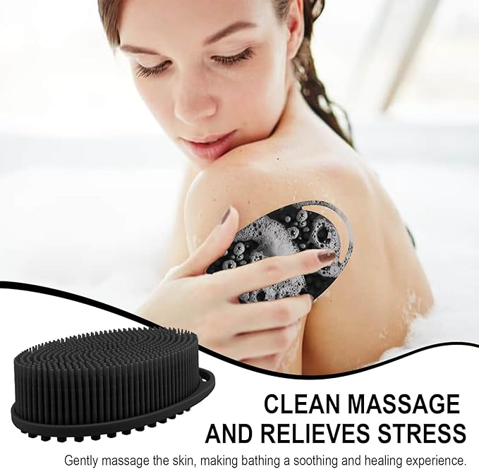 Soft Silicone Body Scrubber, 2 PCS Exfoliating Silicone Loofah, Body Scrubber Shower Brush Exfoliating and Massage 2 in 1, Bath Shower Brush for Cleaning Sensitive Skin Kids Women Men, Lather Well