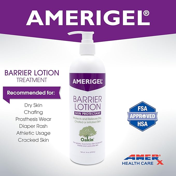 AMERIGEL Barrier Lotion (16 oz. Bottle with Pump) - Skin Protectant to Protect Chafed, Cracked, and Chapped Skin