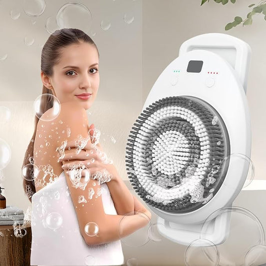 Wall Mounted Electric Back Scrubber With Spin Head for Shower - Body Brush for Deep Cleansing, Exfoliating and Massaging - Dry Brushing Bath Brush