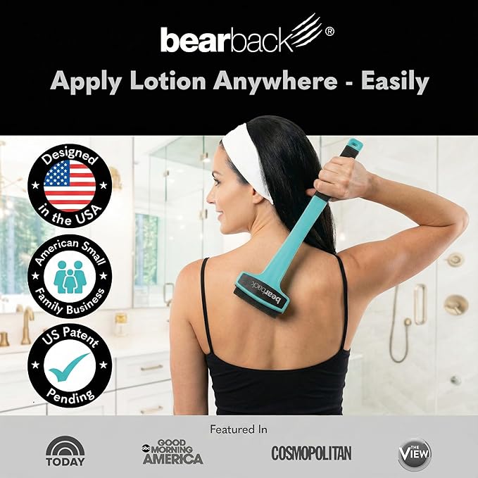 bearback Lotion Applicator for Back & Body – Long-Reach Roller for Even Lotion, Sunscreen, Self-Tanner & Medication Application – Foldable, Reusable, No-Help Design – American Small Business (Teal)