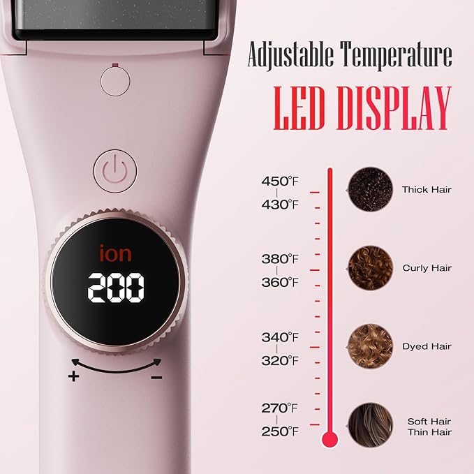 Professional Hair Straightener LENA H2S Wide Flat Iron with Wider Titanium Plates, 12 Adjustable Temps, LED Display, Fast Heating, Dual Voltage & 30 Minutes Auto Power-Off