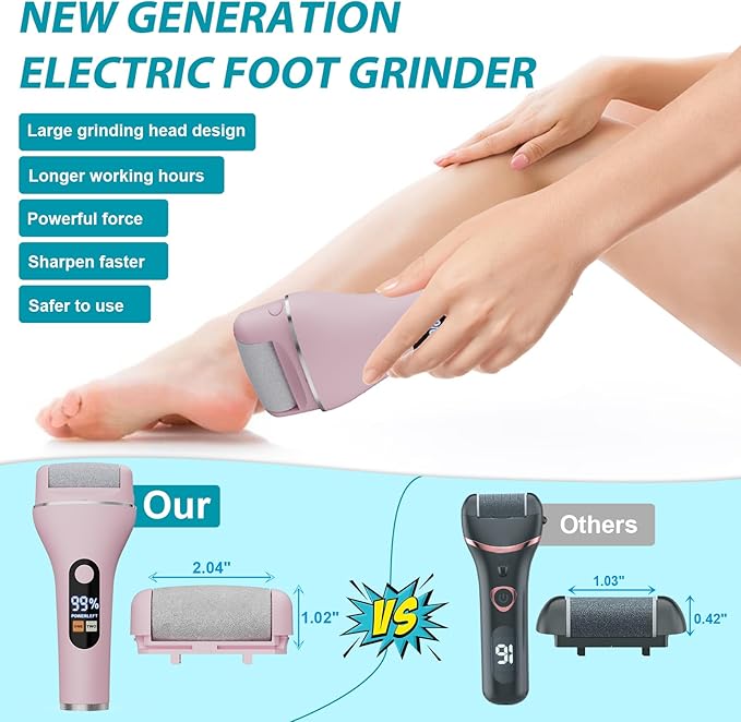 Electric Callus Remover for Feet Rechargeable Portable Electronic Foot File Pedicure Tools 16 in 1 Foot Callus Remover Kit Foot Scrubber to Remove Dead Skin (Pink)