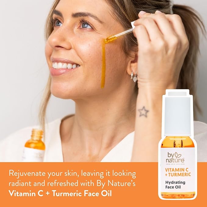 By Nature Brightening & Hydrating Face Oil - Vitamin C Oil & Turmeric Extract Enriched with Plant Squalane Oil for Face- Revitalize Dull, Tired Skin - Vitamin C Face Oil for Women and Men, 1 Fl Oz