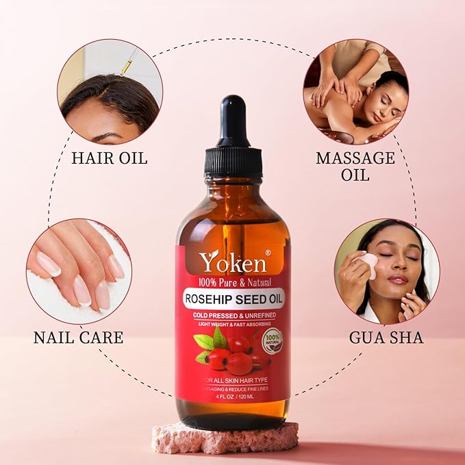 Rosehip Seed Oil for Face 4 fl oz 100 Pure & Natural Cold Pressed Unrefined Organic Rosehip Oil for Skin, Hair, Nails, Anti-Aging Facial & Gua Sha oil