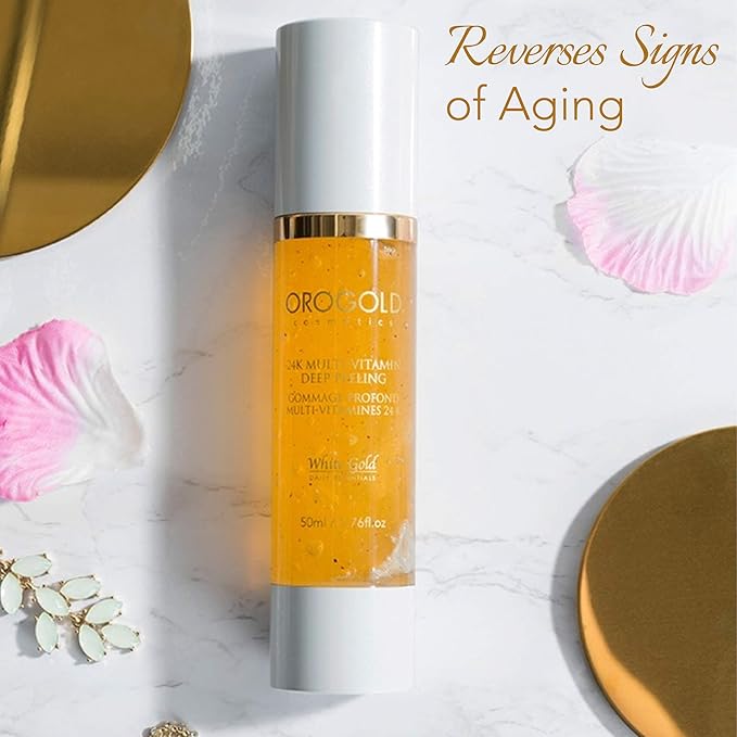 OROGOLD White Gold 24K Multi-Vitamin Deep Peeling - Facial Exfoliator with Gold, Walnut, Coconut, Green Tea, Mandelic, Vitamins A C E - 1.76 Fl. Oz.