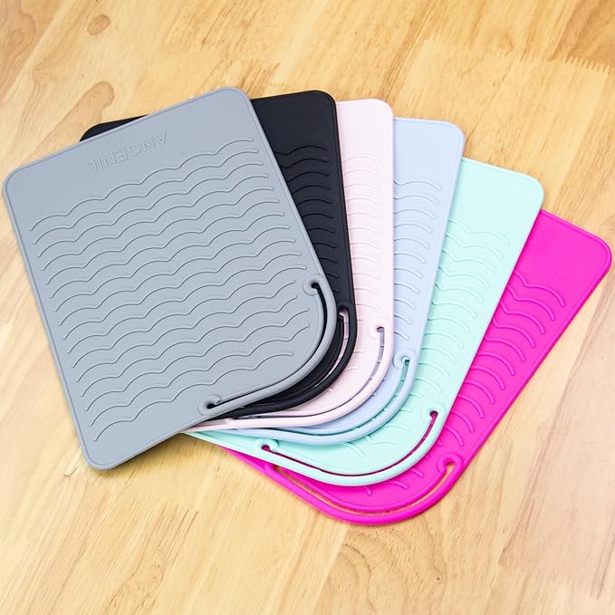 ANGENIL Silicone Heat Mat for Hair Tools - Flat Iron and Curling Iron Mat Heat Resistant for Counter, Heat-Resistant Flat Iron Travel Essentials Case, Vanity Organizer, Grey, Normal Size 9" x 6.5"
