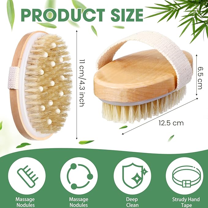 Gejoy 20 Pcs Dry Brushing Body Brush Exfoliating Brush with Massage Nodule Dry Skin Body Scrubber for Shower Bath Back Circulation Improvement Dead Skin Exfoliator (4.92 x 2.56 Inches,Wood Color)