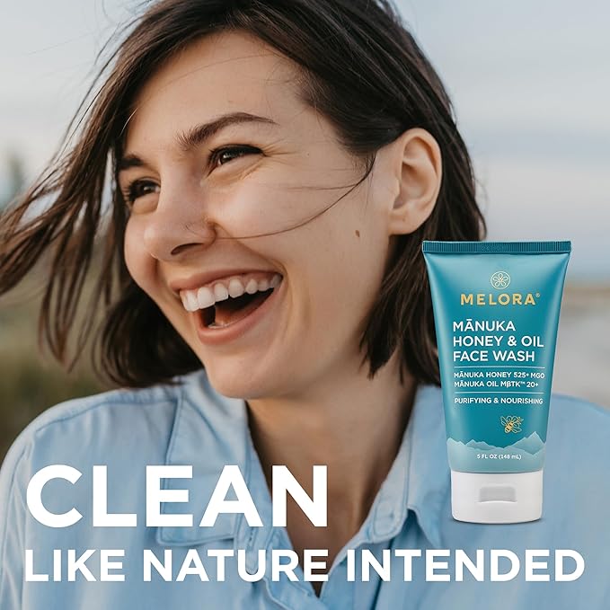 MELORA Manuka Honey Face Wash (5 Oz), Daily Skin Care Facial Cleanser & Makeup Remover with Manuka Honey & Oil for Dry or Sensitive Skin - Anti-Aging Face Wash for Women & Men