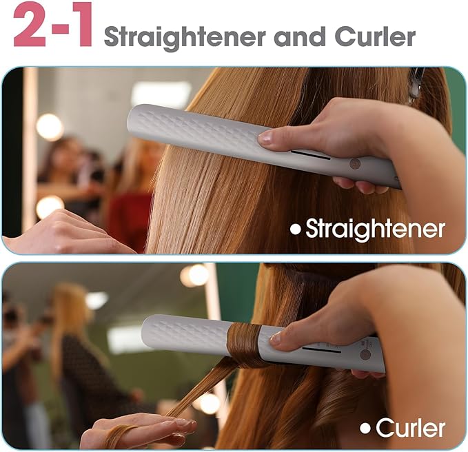 Quico Hair Straightener, 110-240V Global Travel Hair Straighteners for Women, 15s Fast Heating, Professional Negative Ion Flat Iron, Temp Memory, 320℉-450℉, Auto-Off, with Glove and Clips, Gift, Pink