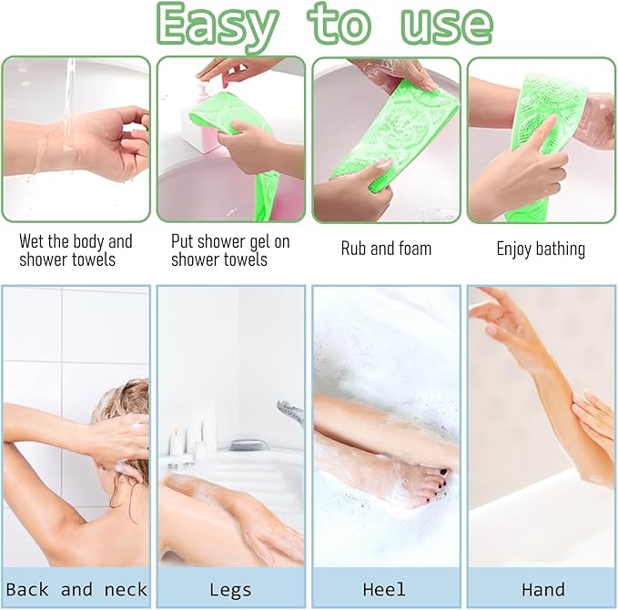 Silicone Body Scrubber for Shower,Silicone Back Body Scrubber with Handle,27.5 Inch Exfoliating Deep Clean Bath Body Brush Scrubber for Men and Women-2 PCS