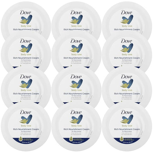 Dove Body Love Rich Nourishment Cream, Face, Hand & Body Lotion for Extremely Dry Skin, Fast-Absorbing 72-Hour Moisturizing Cream with Ceramide Serum, 5.07 Fl Oz (Pack of 12)
