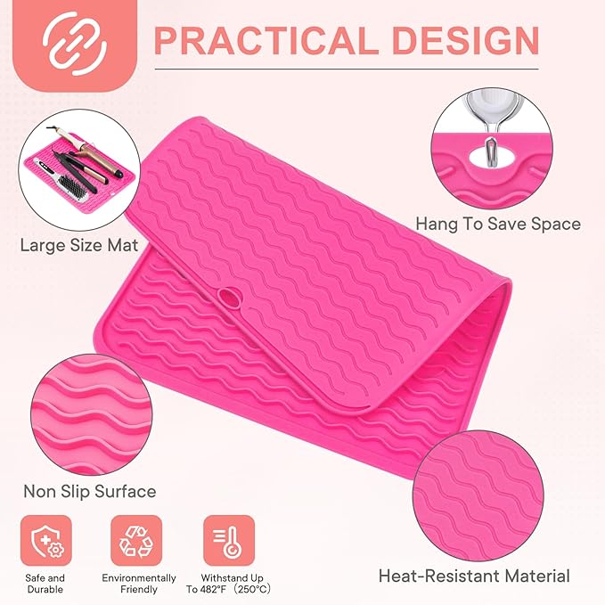 Oversize Silicone Heat Resistant Mat, Portable Travel Mat Cover for Curling Irons, Flat Irons, Hair Straightener and Hot Hair Styling Tools(14.2" x 11")