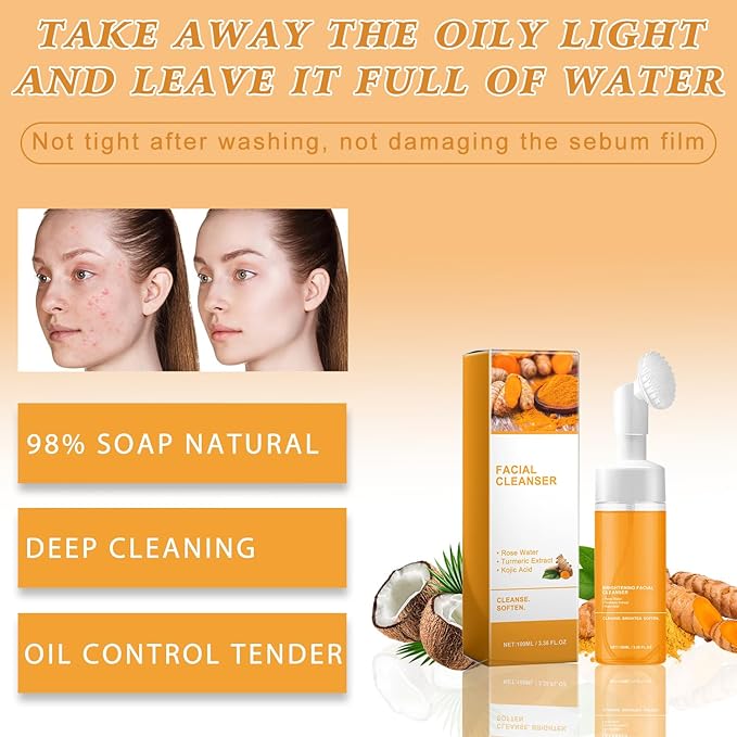 Turmeric Wash and Care Three Piece Set,Tuemeric Facial Cleanser & Turmeric Soap Bar & Turmeric Face Scrub Pads,Turmeric Cleansing Skincare Set for Face & Body, Deep Cleansing