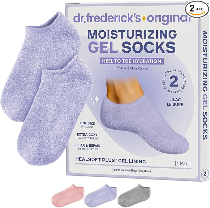 Dr. Frederick’s Original Moisturizing Gel Socks for Men & Women – Dry Feet & Cracked Heel Treatment – Full Foot Gel Lining with Mango Butter, Shea Butter, Jojoba & Coconut Oil (Lilac Leisure)